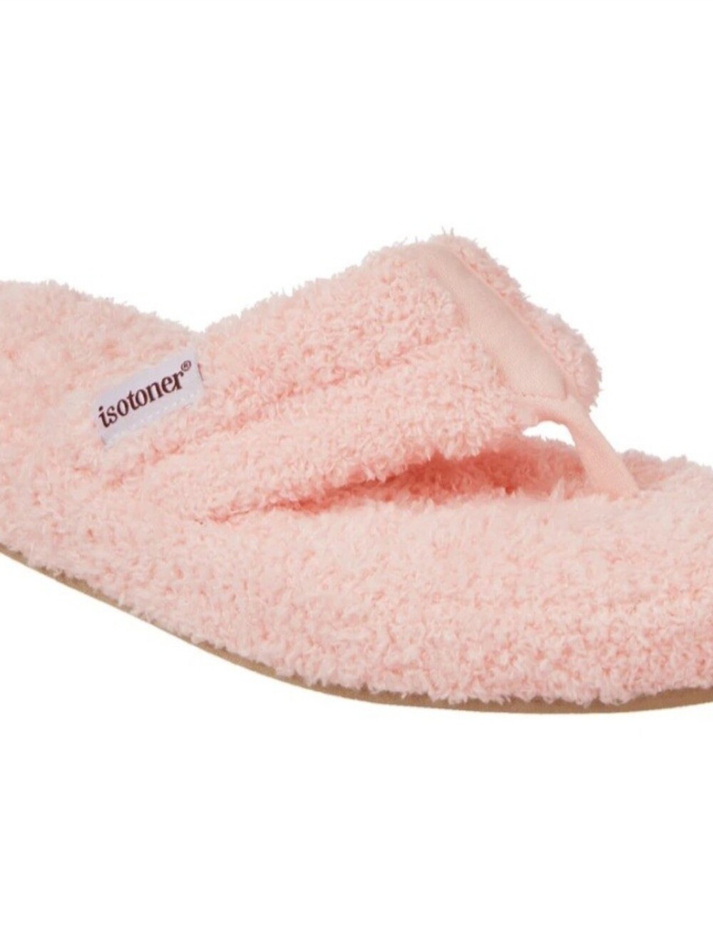 ISOTONER $32 Cozy Plush Faux-Fur Pink Thong Memory Foam Flip Flop Slippers NWT